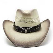 cheap Fedora Hat-Men&#039;s Sun Hat Cowboy Hat Fedora Trilby Hat White Black / White Straw Rope Vintage Style Fashion 18th Century State of Texas Daily Theme Party Solid / Plain Color Sunscreen Cosplay