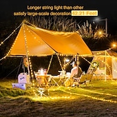 abordables Linternas y luces de camping-Luces LED para exteriores, cadena de luces, luces para carpa, almacenamiento rápido, cadena de luces para acampar de 15 m con 9 modos, impermeable, tipo C, 4000 mAh, recargable, lámpara LED portátil