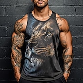 abordables débardeurs 3D pour hommes-Homme Lion T-shirt Débardeur Sans manches T-shirt Impression 3D Col ras du cou Chemise Vacances Exagéré Occasionnel Fête Rouge Bleu Vert Été Printemps Vêtement Tenue S M L XL XXL XXXL