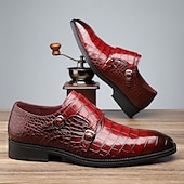 abordables Officiel-Homme Chaussures Monk Motif Crocodile Cuir PU Respirant Confortable Antidérapant Boucle Noir Rouge Dorée Automne Hiver