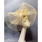 cheap Fascinators-Fascinators Net Veil Hat Wedding Ladies Day With Feather Cap Headpiece Headwear