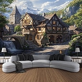 abordables paisaje tapiz-Planta flor casa paisaje colgante tapiz arte de pared gran tapiz mural decoración fotografía telón de fondo manta cortina hogar dormitorio sala de estar decoración