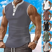 levne Tílka na cvičení-Pánské Vaflové tílko Tričko Henley Vesta Top Košile bez rukávů Bez rukávů Henley Léto Bez vzoru Módní Designové Sval Knoflíky Venkovní Posilovna Černá Bílá Tmavě červená Top tričko pro muže