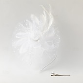 baratos Capacete de Casamento-Peça para Cabeça Tule Penas Casamento Festa de Noite Elegante Casamento Com Penas Capacete Chapéu