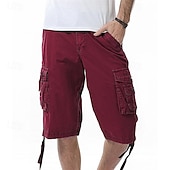 baratos Clássico-Homens Bermuda Cargo Calção Shorts de verão Bolso multi Bolso com aba Tecido Conforto Vestível Comprimento do joelho Ao ar livre Esporte Diário Moda Casual Preto Vinho