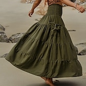 economico Fondi-Retrò Vintage Medievale Rinascimento Maxi Gonna Fiera del Ren Vichinghi Elfico Elastico in vita Ispirato alla Reggenza Tinta unica Per donna Fantasia Mascherata Vacanza Casual Quotidiano LARP Adulti