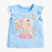 economico T-shirt e camicette per bambine-Bambino Da ragazza Pasqua maglietta Coniglietto Esterno Con stampe Senza maniche Con balze Di tendenza 4 anni + Estate Blu