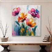 economico Quadri fiori/botanica-dipinto di fiori colorati dipinto a mano fiori selvatici dipinto fatto a mano texture 3d fiore che sboccia dipinto su tela formato extra large flora pittura a olio arte murale arte botanica