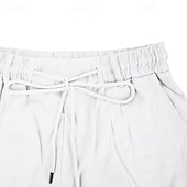 billiga Klassisk-Herr Shorts Linne Shorts Sommarshorts Beach Shorts Ficka Snörning Elastisk midja Slät Komfort Andningsfunktion Kort Semester Helgdag Strand Hawaiisk Boho Svart Vit
