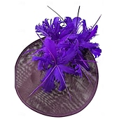 abordables Fascinators-Coiffe Tulle Imitation Lin Chapeau Fedora Course de Chevaux ancien Mignon Avec Plume Casque Couvre-chef