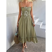 abordables Robes d&#039;été-Femme Robe mi-longue robe blanche Robe casual Robe d&#039;été Robe à enfiler Mode Moderne du quotidien Plage Fin de semaine Standard Plein Sans Manches Bretelles Fines Noir Jaune Bleu Vert Eté