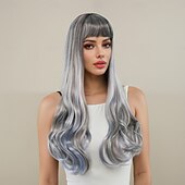 baratos Perucas Sintéticas sem Touca-Perucas sintéticas Ondulado Trama Curly Corte em Camadas Com Franjas Fabrico à Máquina Peruca 28 polegadas A1 Cabelo Sintético Mulheres Clássico Confortável Cores Gradiente Multi Cores