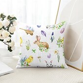 cheap Holiday Cushion Cover-Easter Rabbit Eggs Decorative Toss Pillows Cover 1PC Soft Square Couch Cushion Case Pillowcase for Bedroom Livingroom Sofa Chair