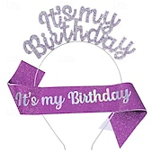 voordelige Verjaardagsfeest Benodigdheden-verjaardagsfeestje modieuze verjaardagsversieringen 2-delige set voor meisjes en vrouwen hoofdband en sjerp met &#039;it&#039;s my birthday&#039; verkrijgbaar in meerdere kleurencombinaties