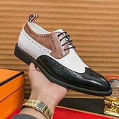 abordables Officiel-Chaussures richelieu à bout golf tricolores pour hommes en noir, blanc et marron, chaussures de spectateur en cuir d&#039;inspiration Gatsby pour fêtes vintage, mariages et soirées formelles