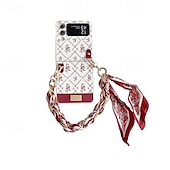cheap Samsung Cases-Phone Case For Samsung Galaxy Z Flip 7 Z Flip 6 Z Flip 5 Z Flip 4 Back Cover with Wrist Strap Shockproof Retro PU Leather