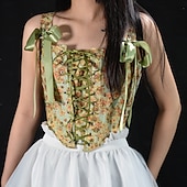 cheap Corsets-Retro Vintage Rococo Medieval Corset Vest Bustier Viking Celtic Knight Elven Lace up Floral Fancy Dress Women&#039;s Celtic Fantasy Halloween Carnival Performance Party LARP Adults&#039; Corset