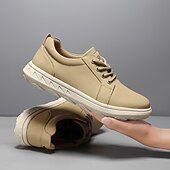 abordables Baskets-Baskets décontractées en cuir beige pour homme avec design à lacets - parfaites pour le confort au quotidien et les activités de loisirs