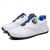 cheap Men&#039;s Golf Shoes-Men&#039;s Modern White Golf Shoes with Blue Detailing, Lace-Up Design, Breathable Upper, Perfect for Professional Golfers