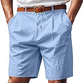 billiga Klassisk-Herr Shorts Linne Shorts Sommarshorts Beach Shorts Ficka Snörning Elastisk midja Slät Komfort Andningsfunktion Kort Semester Helgdag Strand Hawaiisk Boho Svart Vit