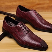 abordables Officiel-Richelieus à lacets en cuir cognac motif crocodile pour homme : chaussures sophistiquées pour professionnels