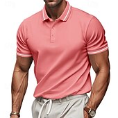 cheap Men&#039;s Classic Polo-Multi Packs 2pcs Men&#039;s Lapel Short Sleeves White+Pink Button Up Polos Golf Shirt Golf Polos Shirts Plain Vacation Daily Wear Polyester Summer