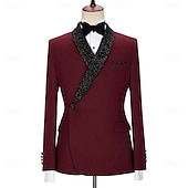 abordables Dîner de fête-Costumes de soirée pour hommes smokings costumes de retour à la maison noir bordeaux luxe formel couleur unie coupe standard 2 pièces simple boutonnage un bouton