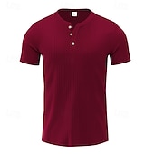 abordables Camiseta informal tipo henley-Hombre Camiseta con botones Camiseta Henley Shirt Tee Manga Corta Henley Verano Primavera Plano Moda Design Básico Jacquard Vacaciones Calle Noche Negro Blanco Rojo Camiseta superior para hombre