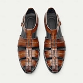 cheap Premium Leather Sandals-Premium Leather Fisherman Sandals with Buckle Detail - Stylish Choice for Outdoor Activities and Social Gatherings