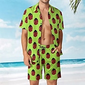 abordables Ensembles de chemises imprimées pour hommes-Homme Coléoptères 2 pièces Ensembles de chemises Chemise hawaïenne Manche Courte Pantalon court Col Rabattu Vacances à la Plage Occasionnel Quotidien Vêtements de vacances Impression 3D Été Vert