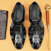 cheap Premium Leather Sandals-Luxury Men&#039;s Brown Leather Fisherman Sandals - Elegant Dress Footwear with Woven Straps