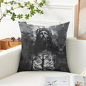 baratos Capa de almofada de férias-Capa de Almofada Decorativa de Páscoa Cruz Jesus 1PC Capa de Almofada Quadrada Macia para Quarto Sala de Estar Sofá Cadeira