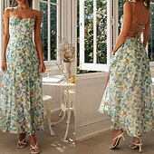 economico Abiti casual floreali-Per donna Abito Midi Abito da laurea Abito Floreale Abito Sottoveste Moda Compleanno Data Uscire Vestibilità regolare Fiore Senza Maniche Spalline sottili Verde Estate