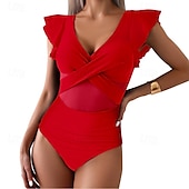 abordables Maillots de bain une pièce-Femmes Maillots de Bain Une Pièce Maillot de bain Patchwork Tropical Tenues de plage Bloc de Couleur Fil en V Sans manches Maillots de bain