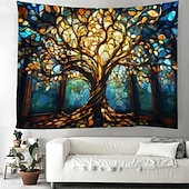 olcso Az élet fája falikép-Az Élet fája függő faliszőnyeg Fali művészet Nagy faliszőnyeg Fali dekoráció Fénykép háttér Takaró Függöny Otthon Hálószoba Nappali díszítés Ólomüveg Katedrális