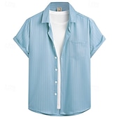 economico camicia da uomo con bottoni-Per uomo Camicia Camicia Estiva Camicia casual Camicia da Spiaggia Camicia con Bottoni Bianco Verde Blu scuro Azzurro Manica Corta A righe Colletto a Camicia Vacanza Camicia hawaiana Abbigliamento