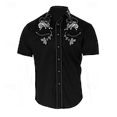 cheap Men&#039;s Western Shirts-Men&#039;s Floral Graphic Prints Shirt Western Shirt Cowboy Shirt Short Sleeve Fashion Streetwear Designer Outdoor Street Daily Summer Spring Turndown Print Black Yellow Blue Purple Gray