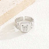 cheap Gifts-Personalized Letter Ring, Gift for Mom, Copper with Zircon Alphabet Ring, Vintage-Style Chain Design, Adjustable Open Band, Minimalist Aesthetic Jewelry for Women