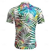 お買い得  メンズジャージ-男性用 サイクリングジャージー 半袖 バイク Tシャツ ジャージー 3つのリアポケット付き マウンテンサイクリング 高通気性 速乾性 人間工学デザイン ウィッキング フォレストグリーン ダークブルー ダークグリーン リーフ柄 スポーツ 衣類