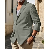 お買い得  メンズクラシックブレザー-男性用 リネンブレザー ブレザー バケーション 祝日 ウェディングパーティー ファッション ライトウェイト 春 &amp; 秋 ポリエステル リネン 平織り ポケット ボタン 快適 シングルブレスト 一つボタン ブレザー ブラック バーガンディー ダークネイビー アーミーグリーン
