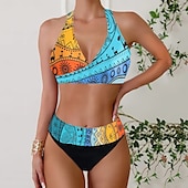 cheap Leopard Swimwear-Women&#039;s Plus Size Swimwear Bikini Tankini 2 Piece Cheeky Swimsuit Deep V Push Up Knitted Stylish Beach Wear Leopard Color Block Plunge Sleeveless Bathing Suits