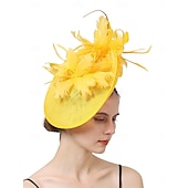 abordables Fascinators-Coiffe Tulle Imitation Lin Chapeau Fedora Course de Chevaux ancien Mignon Avec Plume Casque Couvre-chef