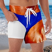 billige Geometrisk trykk-Herre Fargeblokk Morsom kostyme Fôret shorts 2 i 1 svømmeshorts Badeshorts Medium Midje Hawaiisk Feriereise Strand Klær Sidelommer Med kompresjonsforing Elastisk snøring i midjen Designer Klær