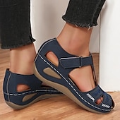 cheap Comfort Sandals-Women&#039;s Casual Comfort Sandals – Vintage Arch Support Velcro Walking Sandals with Hollow Design for Summer &amp; Outdoor Wear