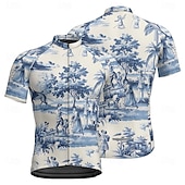 abordables Maillots pour hommes-Homme Maillot Velo Cyclisme Manche Courte Cyclisme Tee-shirt Maillot avec 3 poches arrière VTT Vélo tout terrain Respirable Séchage rapide Conception anatomique Mèche Blanche Bleu Graphic Des sports