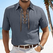 economico Vacanza-Per uomo Camicia Camicia di lino Camicia Estiva Camicia da Spiaggia Semplice Vacanza Casuale Bianco Verde militare Grigio scuro Azzurro Manica Corta Colletto Estate Primavera Abbigliamento Coulisse