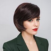 economico parrucca più vecchia-Parrucche sintetiche Ondulato Tessitura riccia Taglio asimmetrico Frangetta dritta A macchina Parrucca 30 pollici A1 Capelli sintetici Per donna Classico Comodo Colore Graduale e Sfumato Marrone