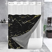 رخيصةأون ستائر الدوش-No Hook Shower Curtain 180cm*180cm(70&quot;*70&quot;) Leaves Pattern Snap-In Fabric Liner Sheer Top Window Waterproof Double-Layer Bathtub Curtain