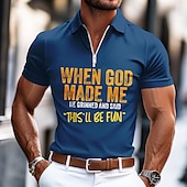 cheap Men&#039;s Fun Text Polo-Men&#039;s Text / Number Zip Polo Short Sleeve Turndown Casual Daily Outdoor Athleisure Casual Daily Zipper Summer Deep Green Robin&#039;s Egg Blue ash-colored