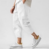 baratos Clássico-Homens Calças Cargo Calças de linho Calças Calça verão Calças de praia Com Cordão Cintura elástica Bolso multi Tecido Conforto Respirável Mimolet Casual Diário Feriado Moda Estilo Clássico Preto
